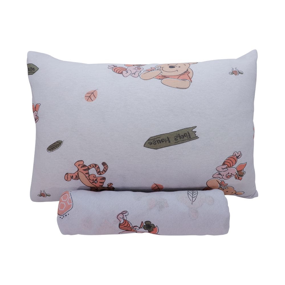 Jogo de Lençol KazzaVip Baby Malha 100% Algodão Berço Americano Estampado Ursinho Pooh Com Elástico 2 Peças Branco