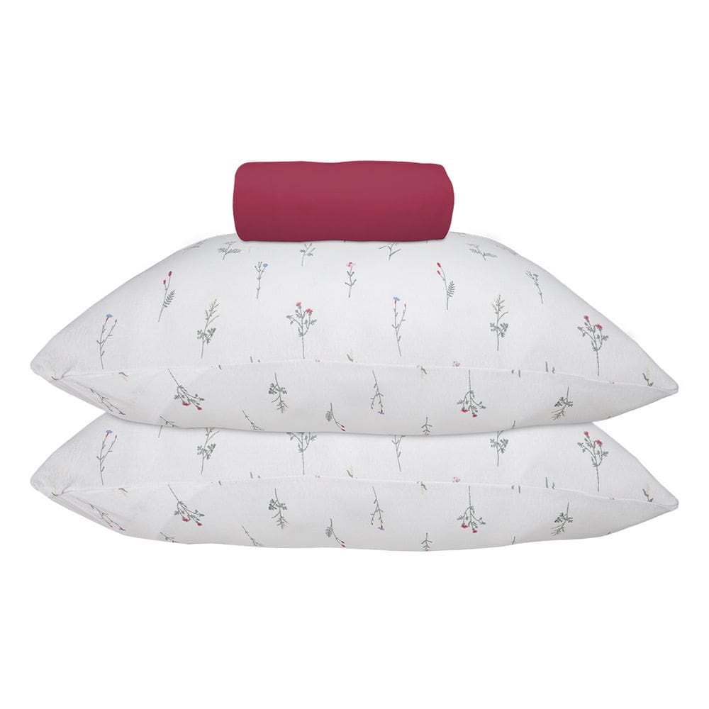 Jogo de Lençol KazzaVip Queen Malha 100% Algodão Lençol com Elástico Marselha 3 Peças Vermelho