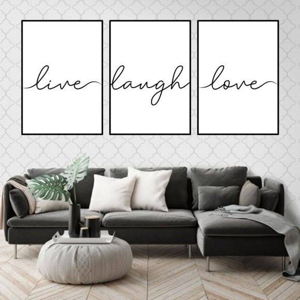 Kit 3 Quadros Live, Laugh, Love 60X40Cm Moldura Preta
