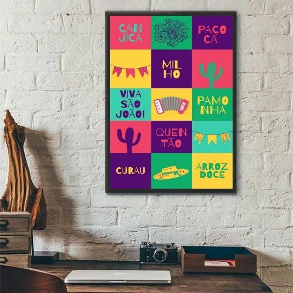 Quadro Decorativo Comidas Festa Junina Arraiá 33X24Cm Vidro