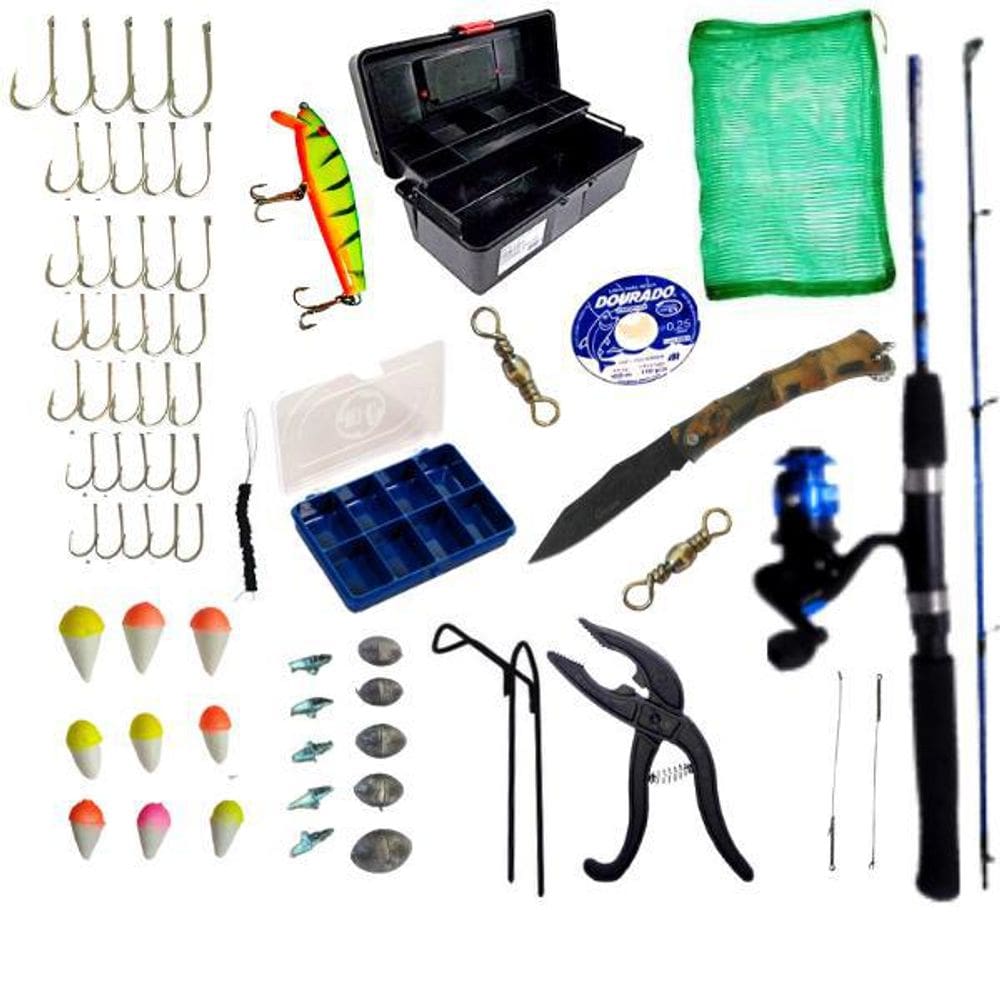 Kit Pescador Completo Caixa Com Varíos Itens Molinete Vara