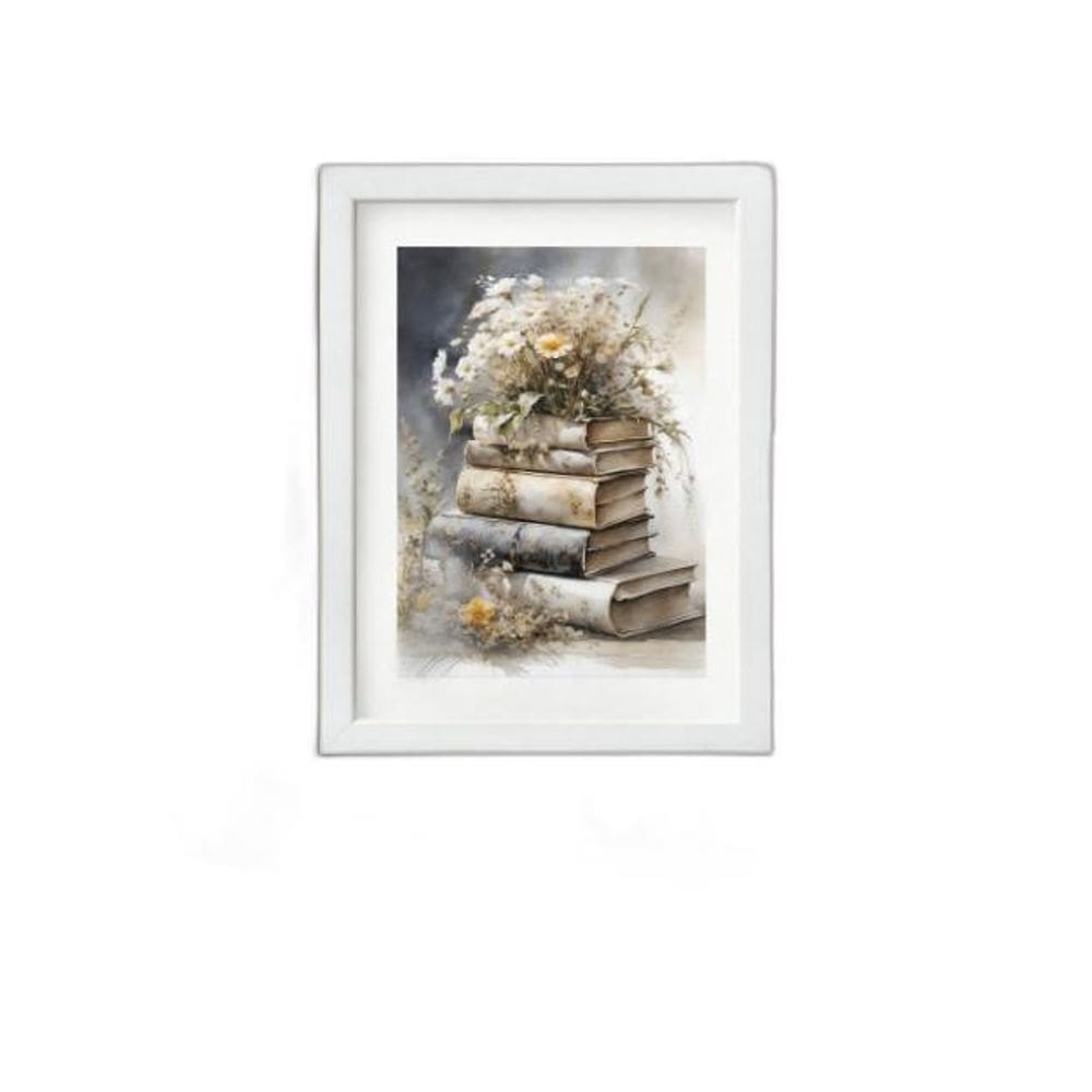 Quadro Livros E Flores 60X48Cm
