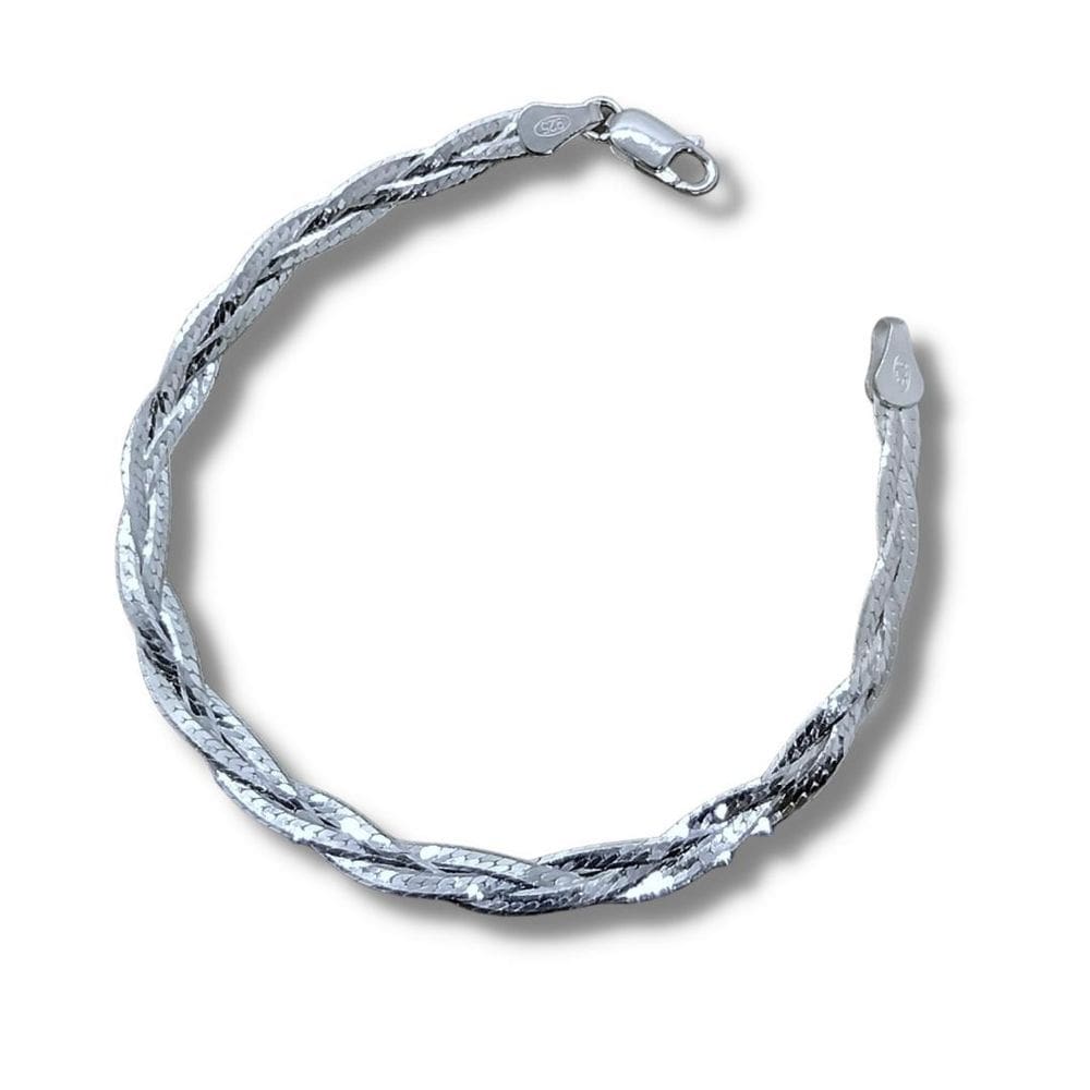 Pulseira Feminina Trançada Italiana 3 Fios Em Prata 925