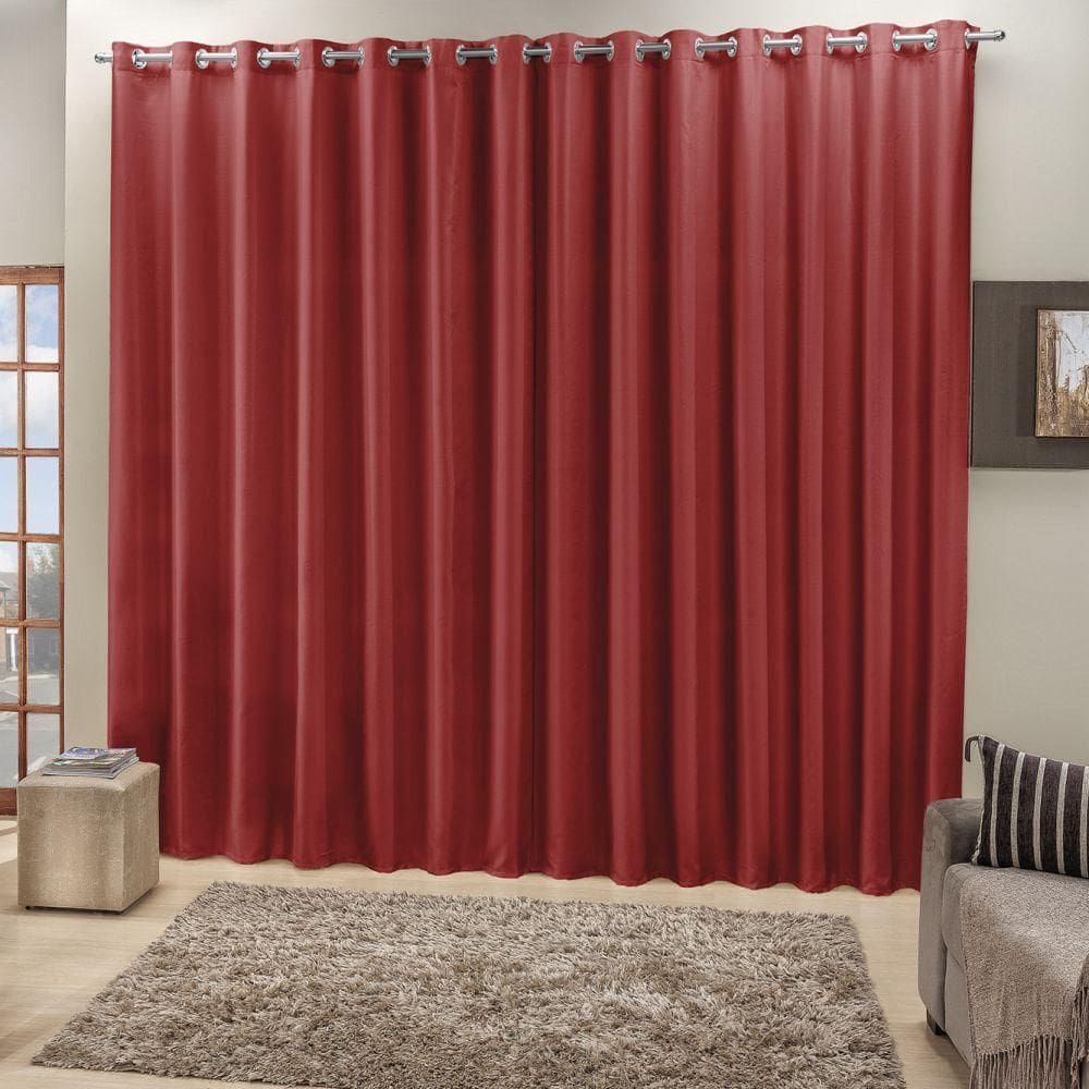 Cortina Top Chick 4M Sala Tecido Ráfia Trilho Comum Vermelha