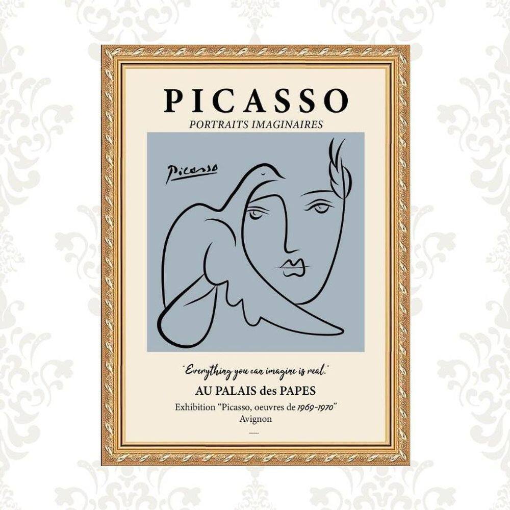 Quadro Moldura Dourada Picasso - Azul 33X24Cm