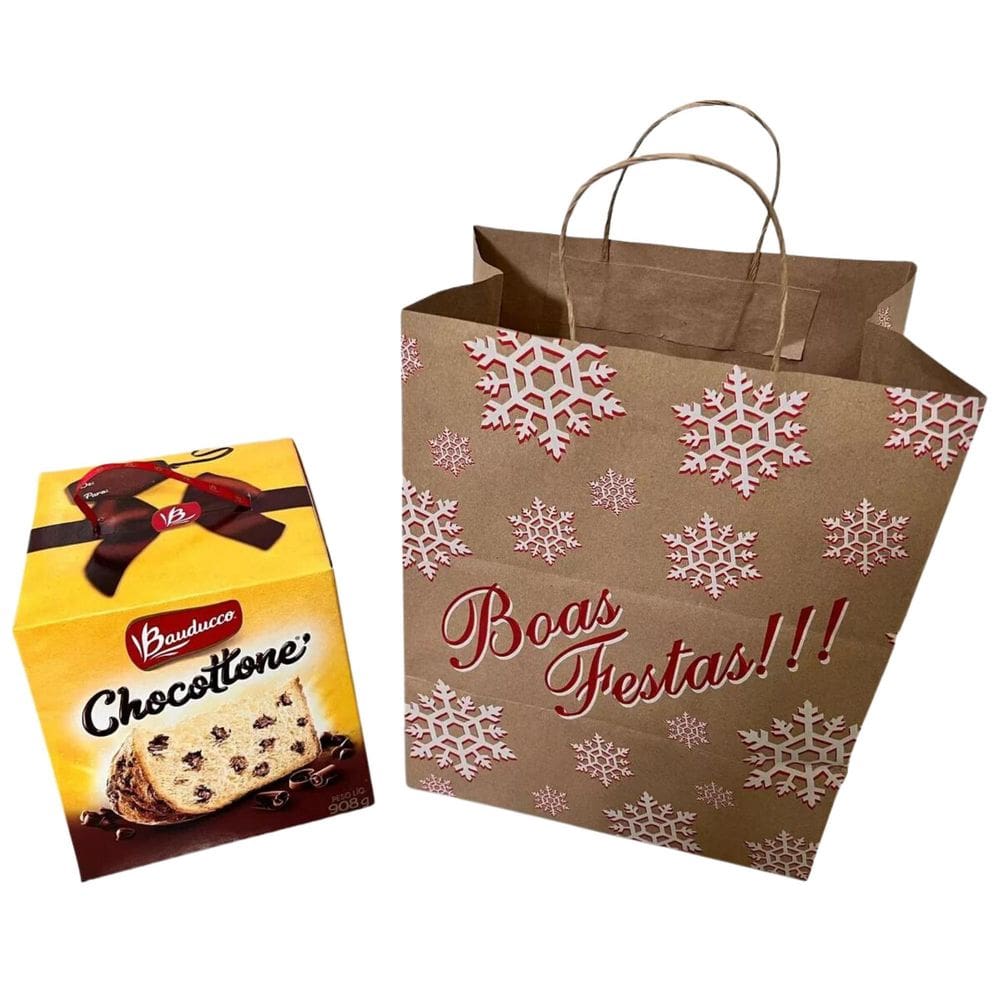 Sacola Kraft Boas Festas Tam 27x20x33 - Pacote 10 Unidades