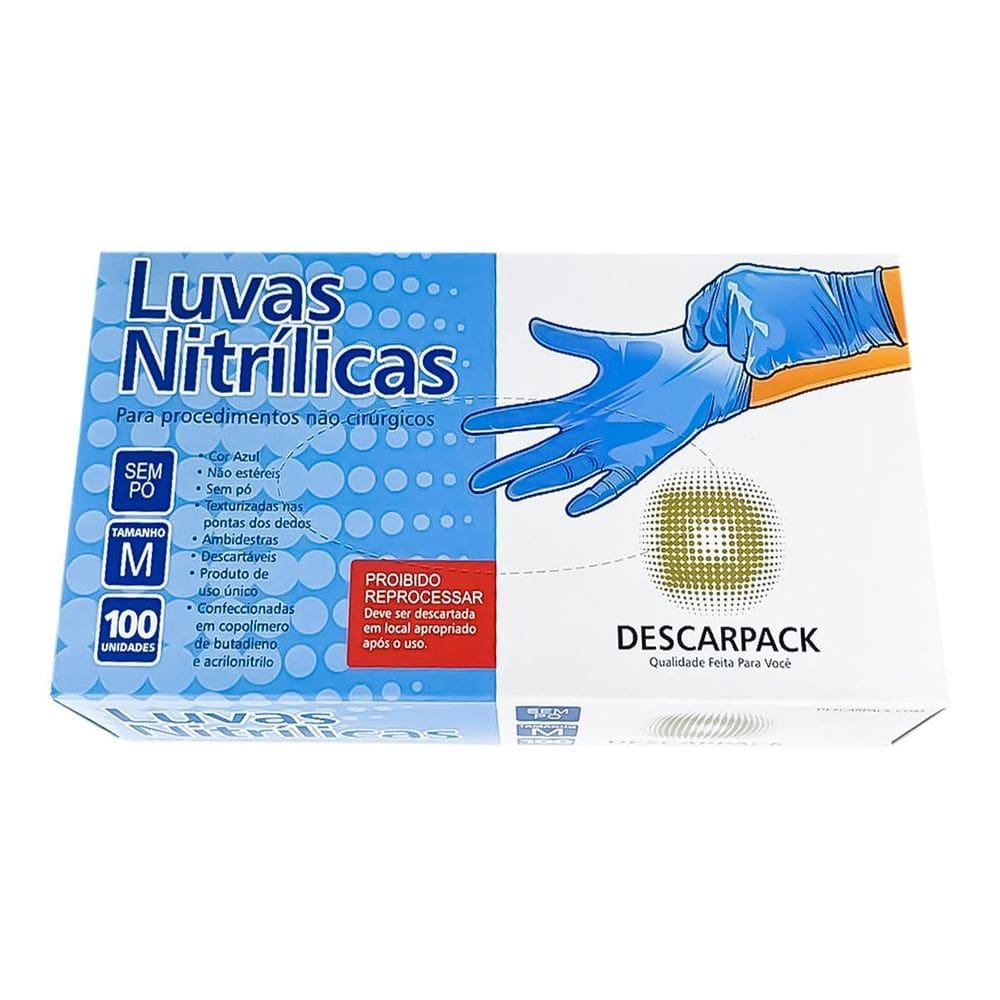 Luva Nitrílica Descart. Sem Pó Azul Descarpack 2000Un Tam:P