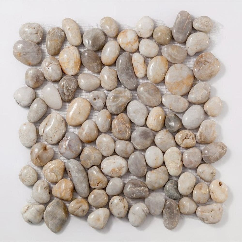 Kit 1m² Pastilha de Pedras Naturais Seixos 30cm X 30cm Bege