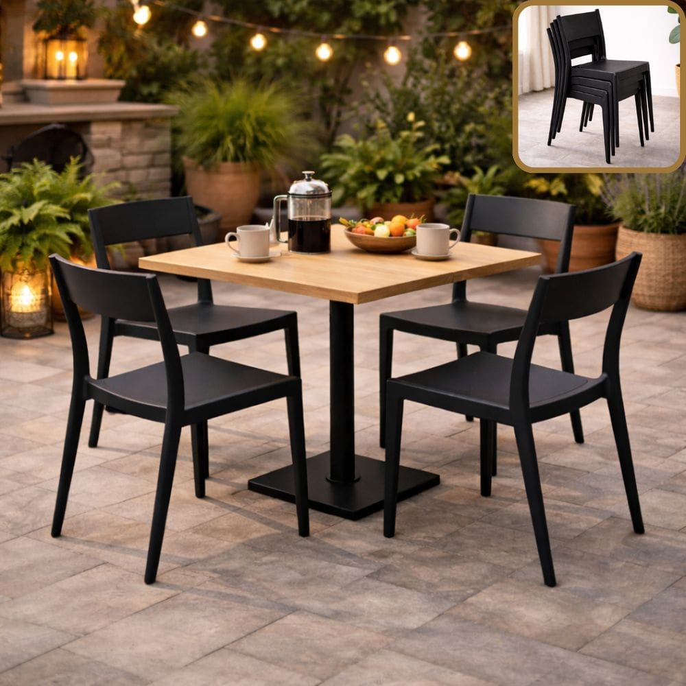 Conjunto Cadeiras Tramontina Preta Jardim Restaurante Mesa Jantar Áreas Externas