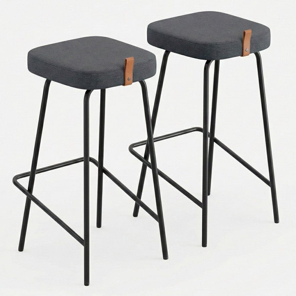 Kit 02 Banquetas Altas Cozinha e Área Gourmet Vik Estofada Linho Grafite - Desk Design