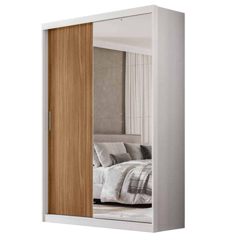 Guarda Roupas Solteiro com Espelho 2 Portas de Correr 4 Gavetas Riva Flex