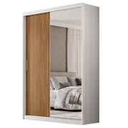 Guarda Roupas Solteiro com Espelho 2 Portas de Correr 4 Gavetas Riva Flex