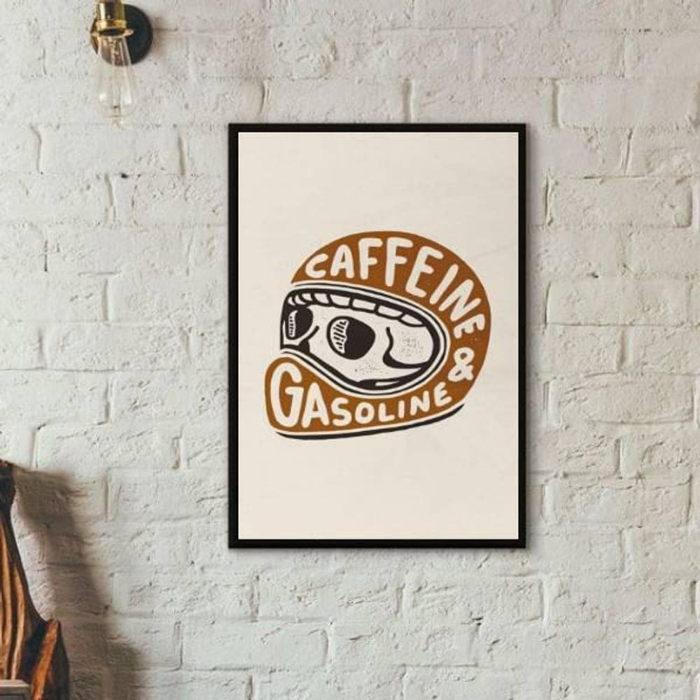 Quadro Capacete Gasoline E Caffeine 45X34Cm Moldura Preta
