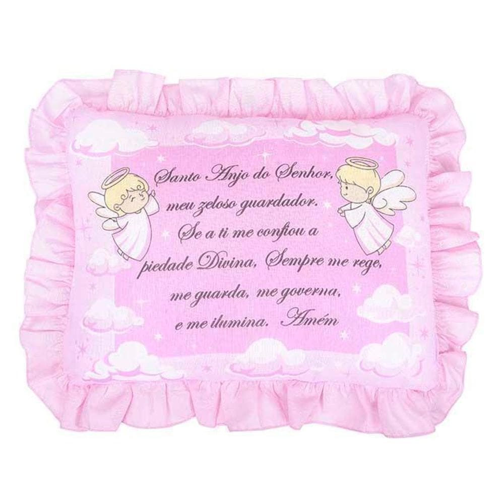Travesseiro Oração Pai Nosso Santo Anjo 28X35 Babado Rosa
