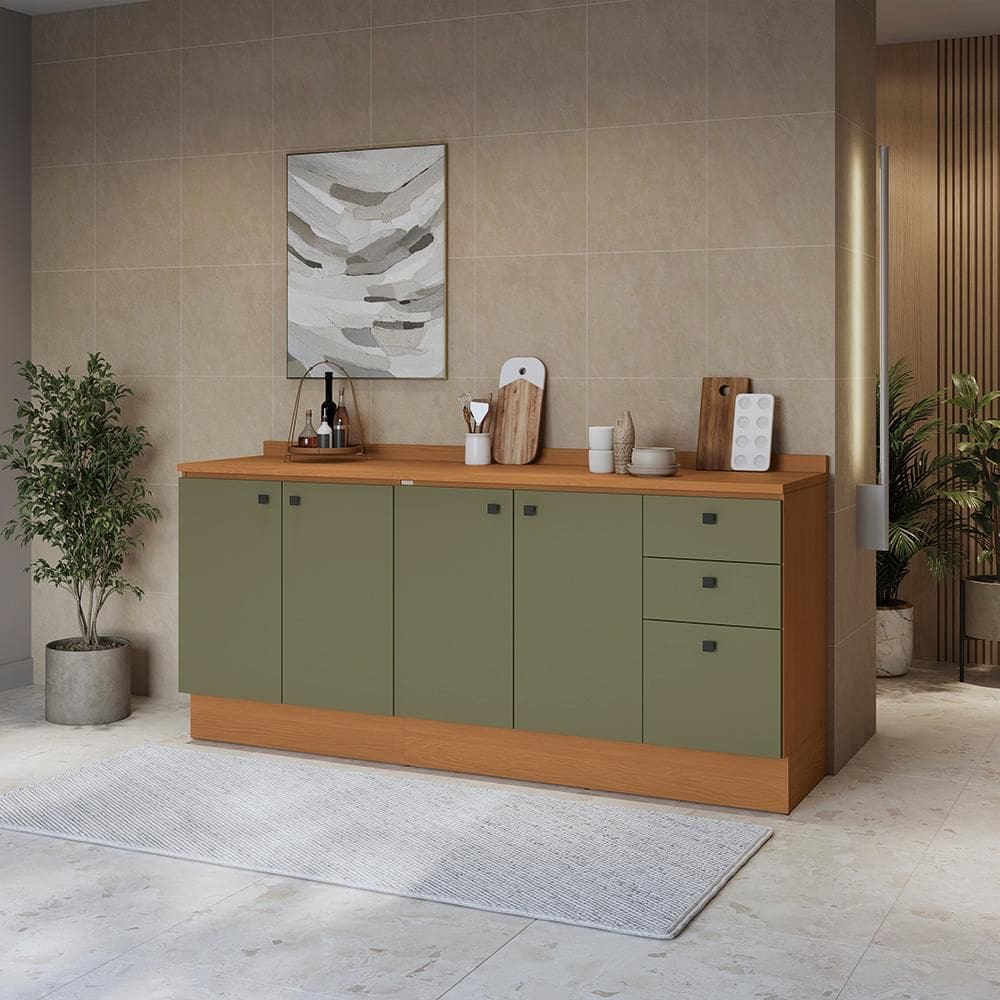 Balcões de Cozinha 200cm Canela/Verde Frevo Pixel Kappesberg