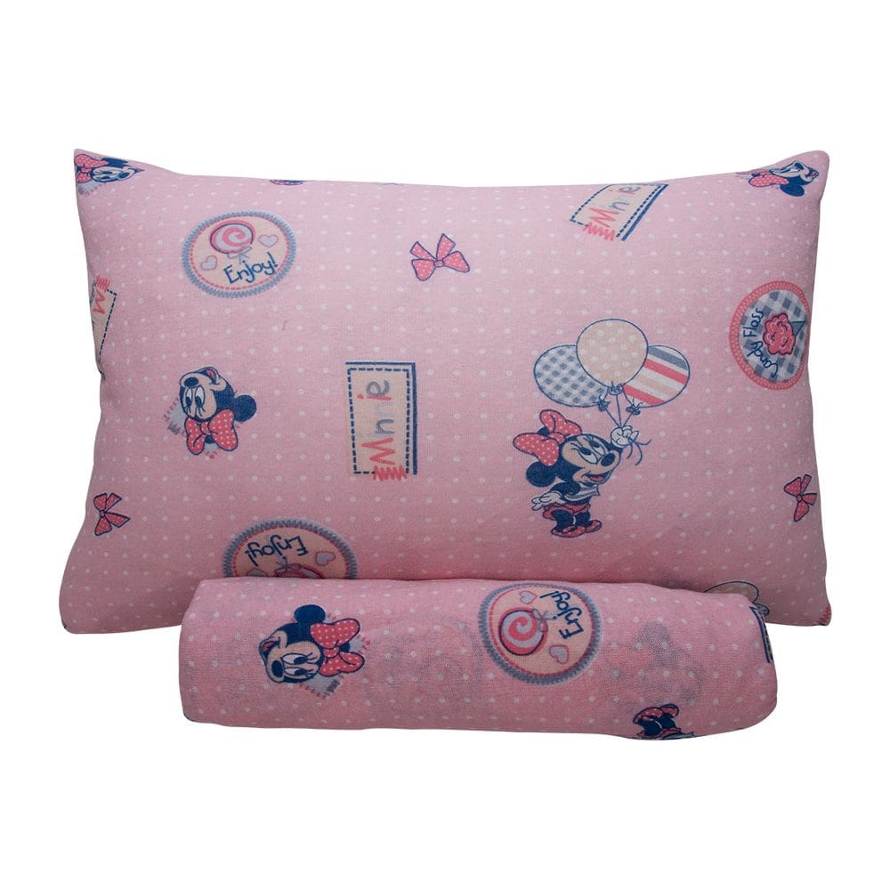 Jogo de Lençol KazzaVip Baby Malha 100% Algodão Berço Americano Estampado Com Elástico 2 Peças Minnie Doce Rosa