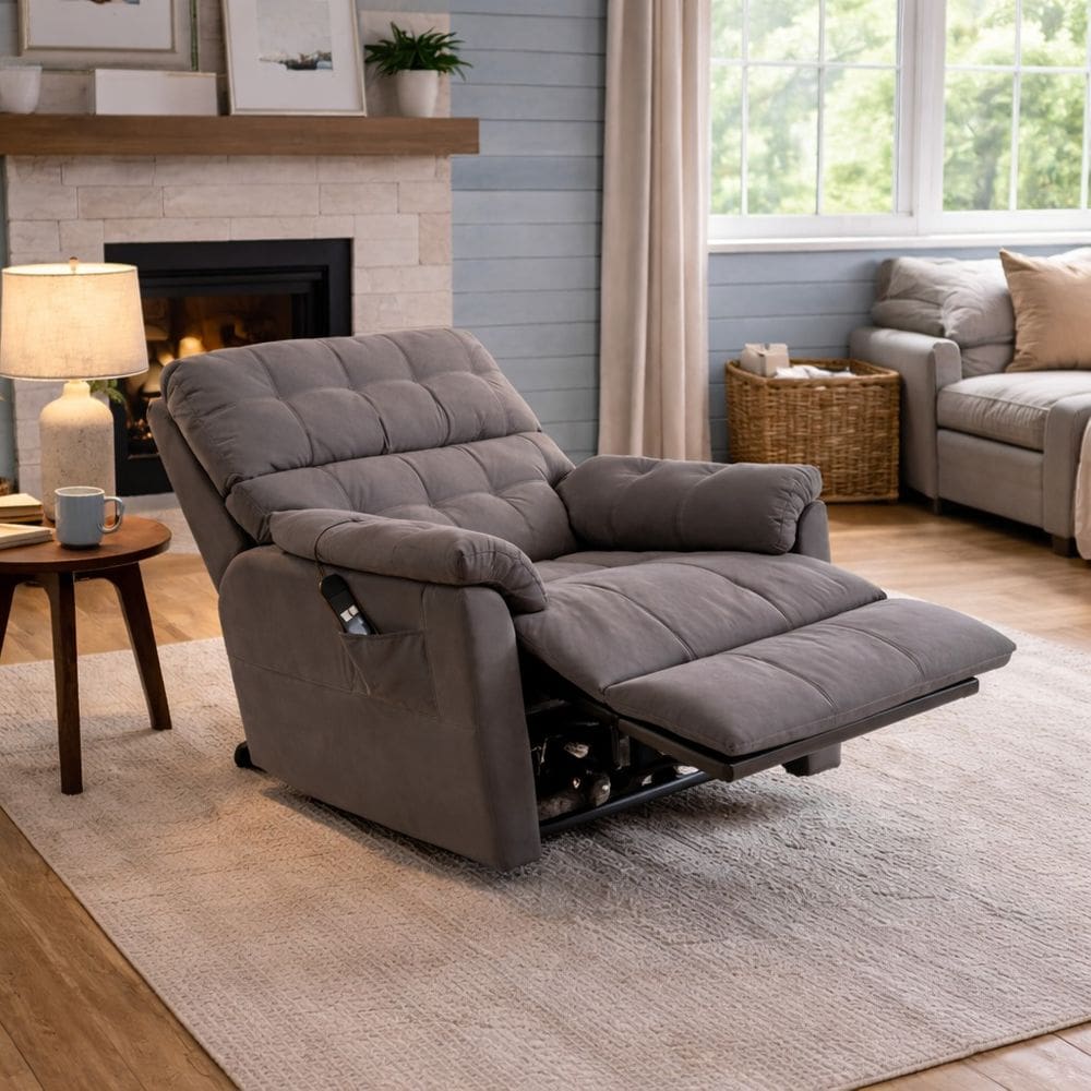 Poltrona Elétrica Reclinável Veludo Madeira Maciça