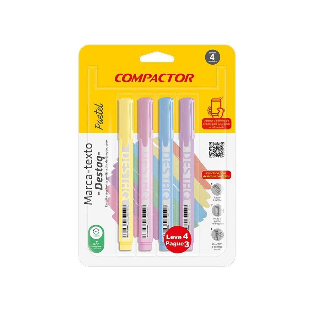 Blister Marca-Texto Destaq - 4 Cores Pastel
