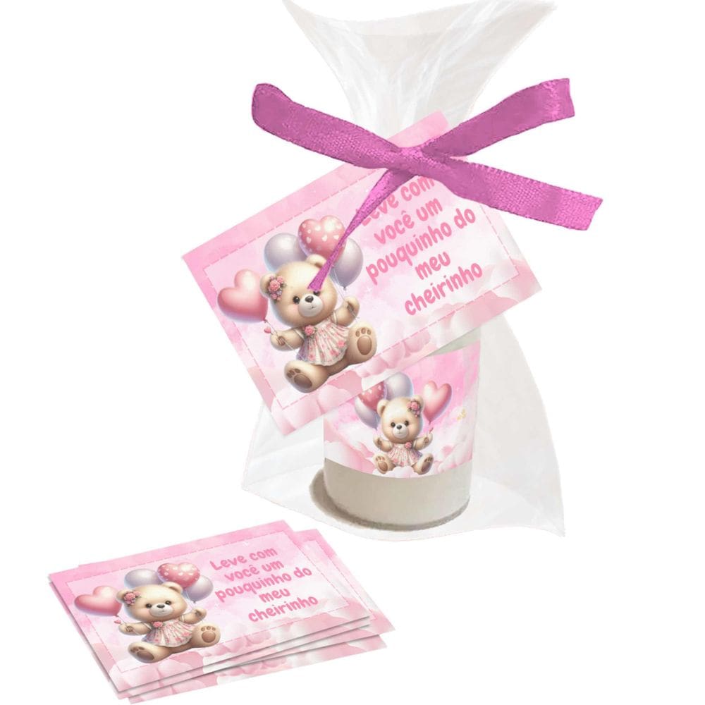 25 Lembrancinhas Hidratante Tema Ursinha Rosa Chá De Bebê