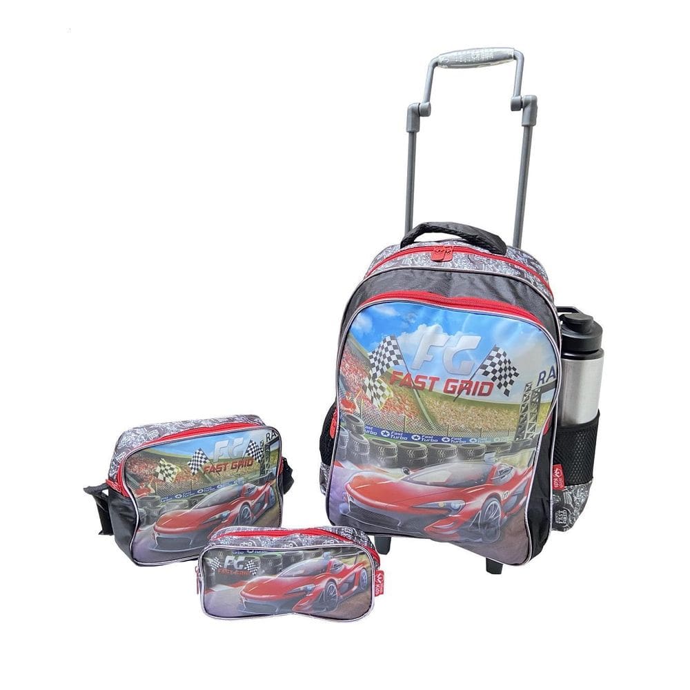 Kit Mochila Carros De Rodinhas + Lancheira + Estojo