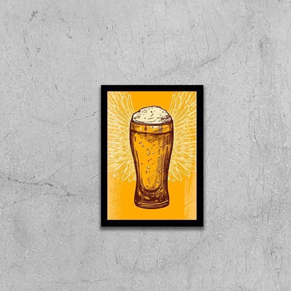Quadro Copo De Cerveja Com Asas 45X34Cm Com Vidro Preta
