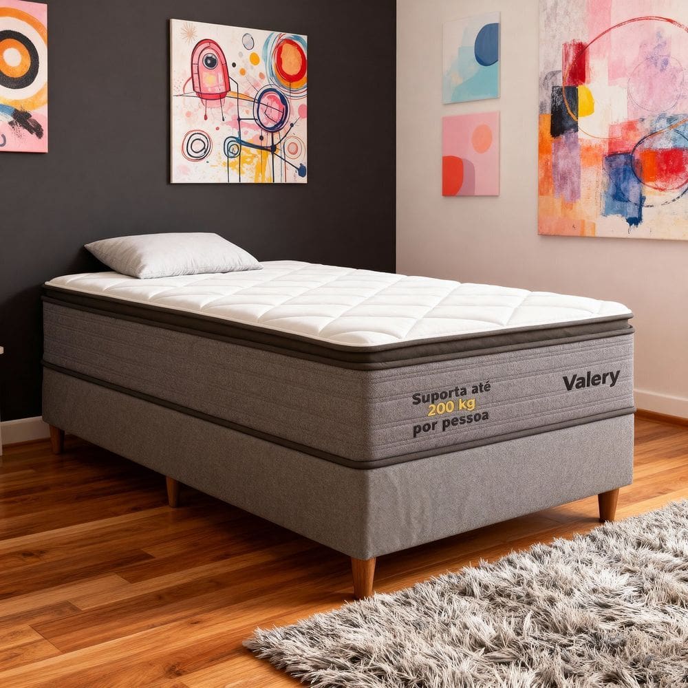 Conjunto Colchão Solteiro New Astro Pkt 10 Eps com Box Spring Luxo Cinza / Branco