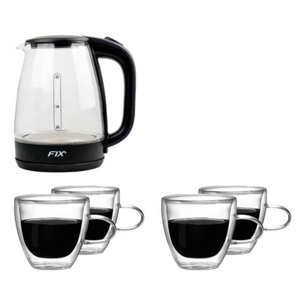 Jarra Elétrica de Vidro Transparente 1,8L + 4 Xícaras 120ml