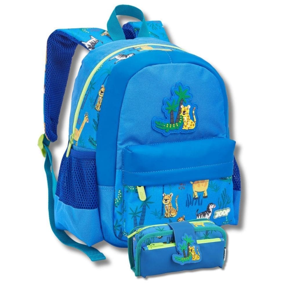 Kit Mochila Costas Infantil Estojo Escola Creche Azul Bichos
