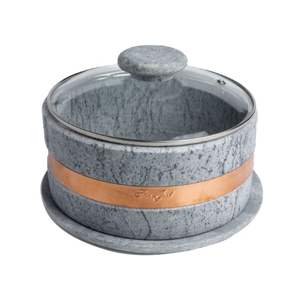 Boleira de Pedra Sabão Cobre Tampa Vidro Bolo Torta 22x14cm