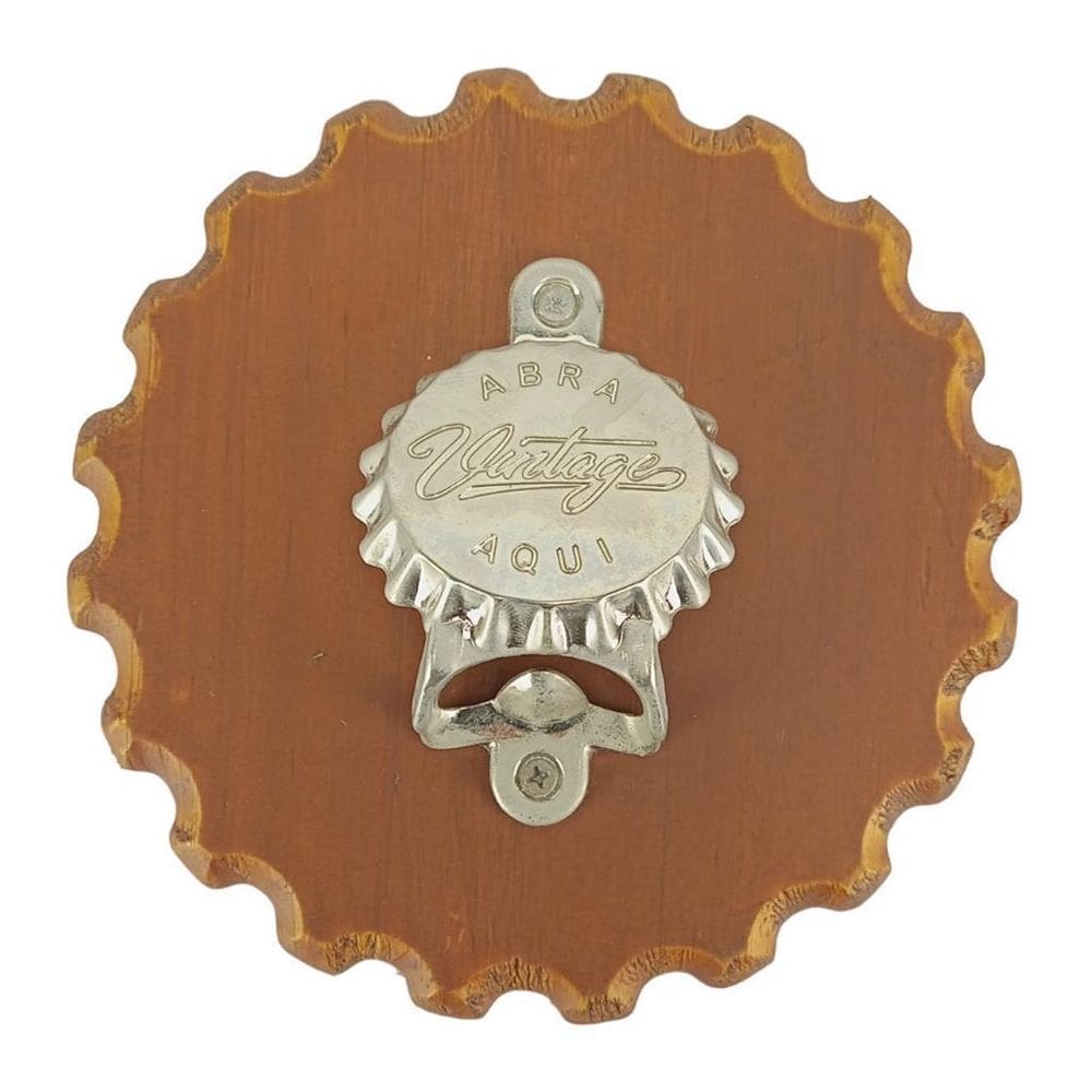 Abridor Parede Decorado Tampinha Garrafa Madeira Vintage