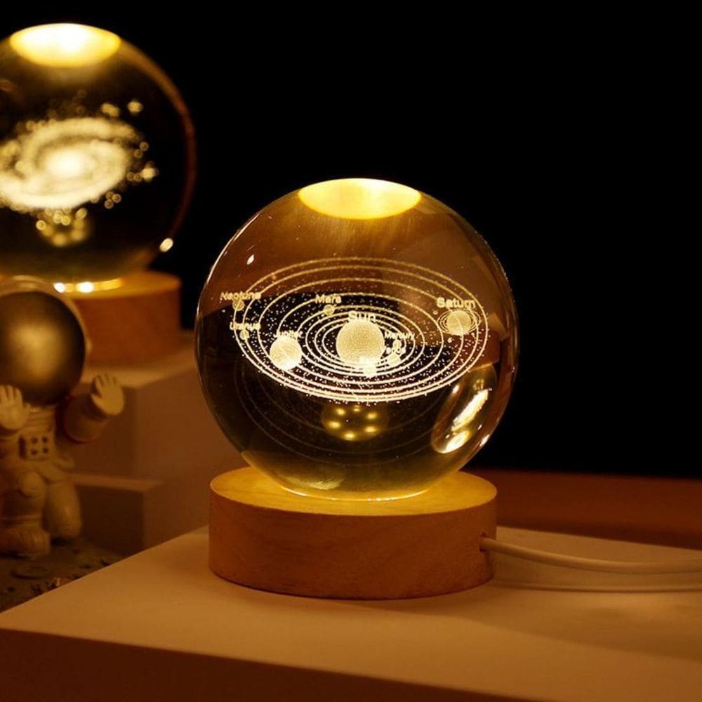 Luminária Bola De Cristal 3D Sistema Solar Decoração Modern