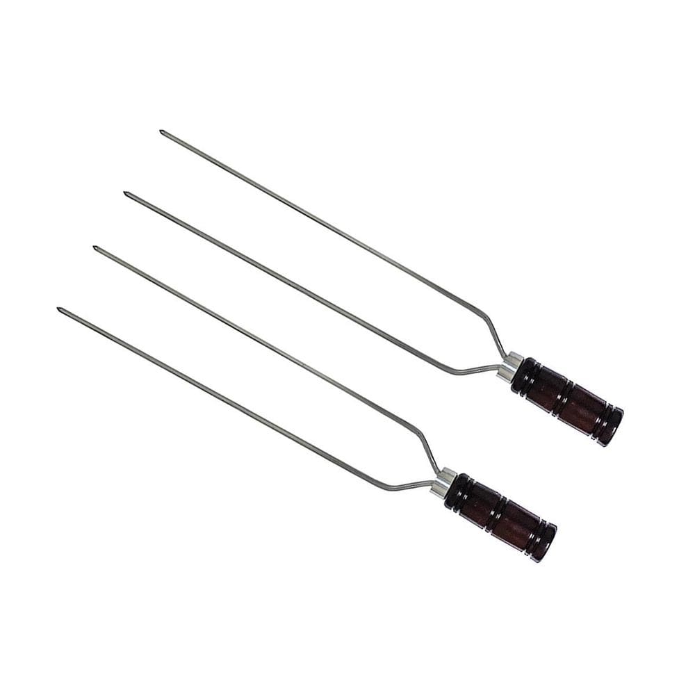 Kit 2 Espetos Duplo Para Churrasco 60Cm Cabo De Madeira