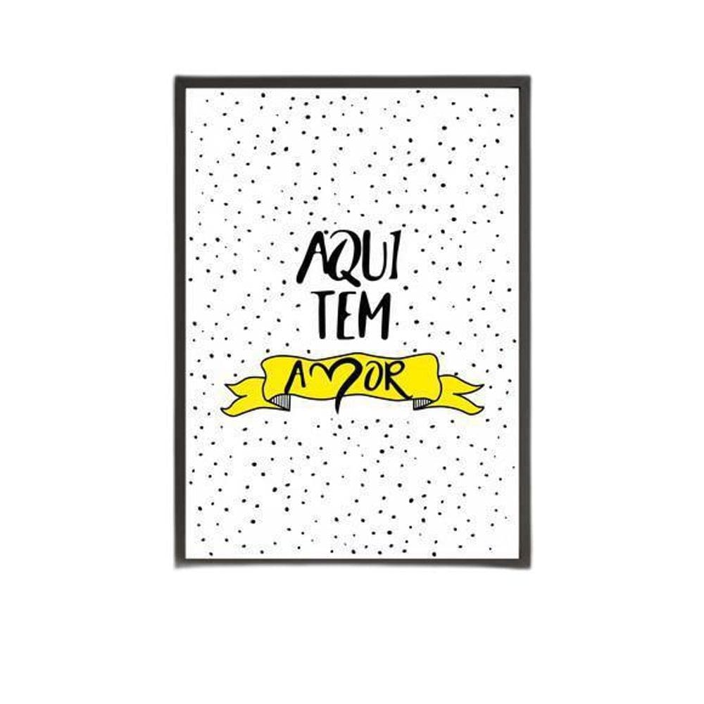 Quadro Aqui Tem Amor- Amarelo 33X24Cm Moldura Preta