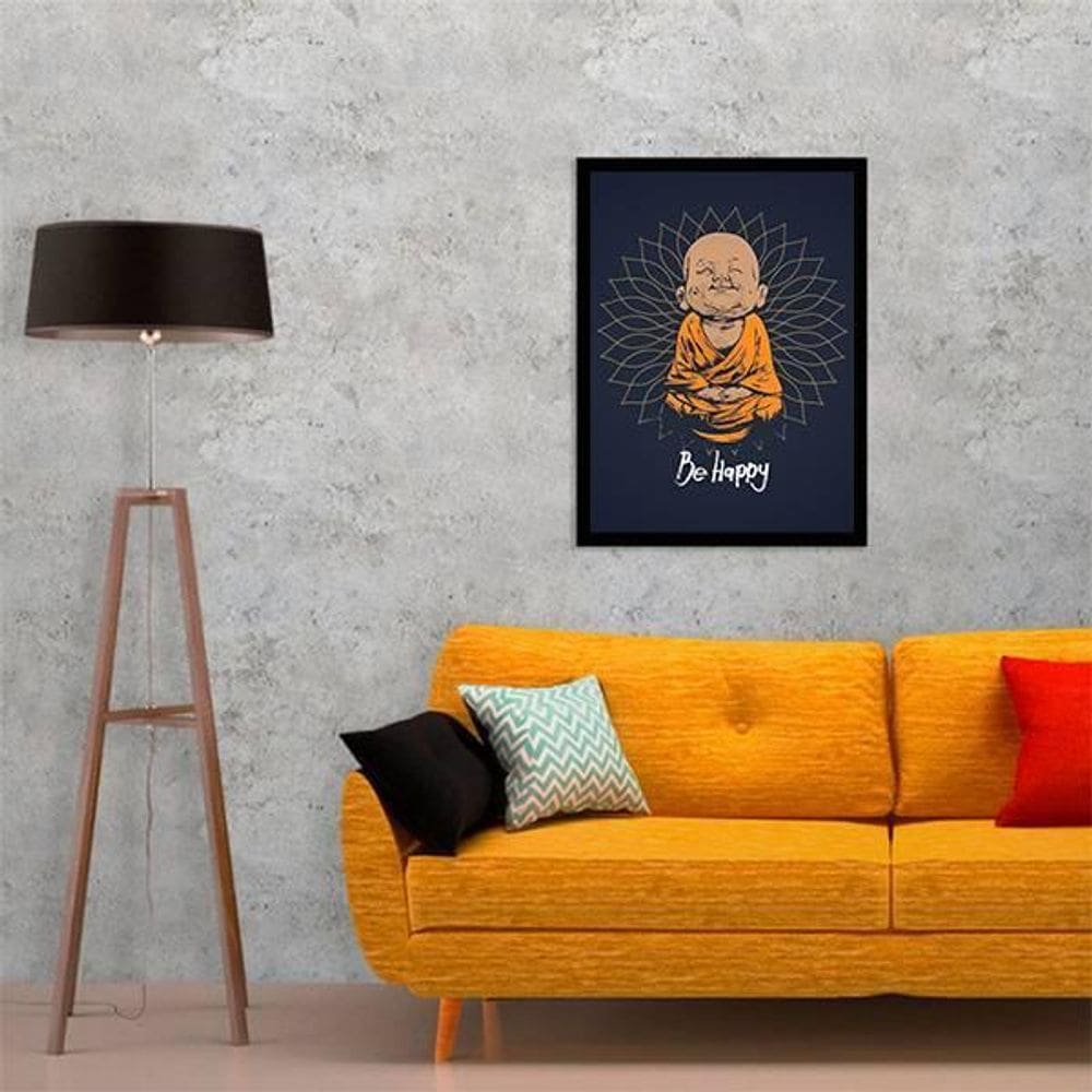 Quadro Decorativo Buda Baby - Be Happy 24X18Cm - Com Vidro