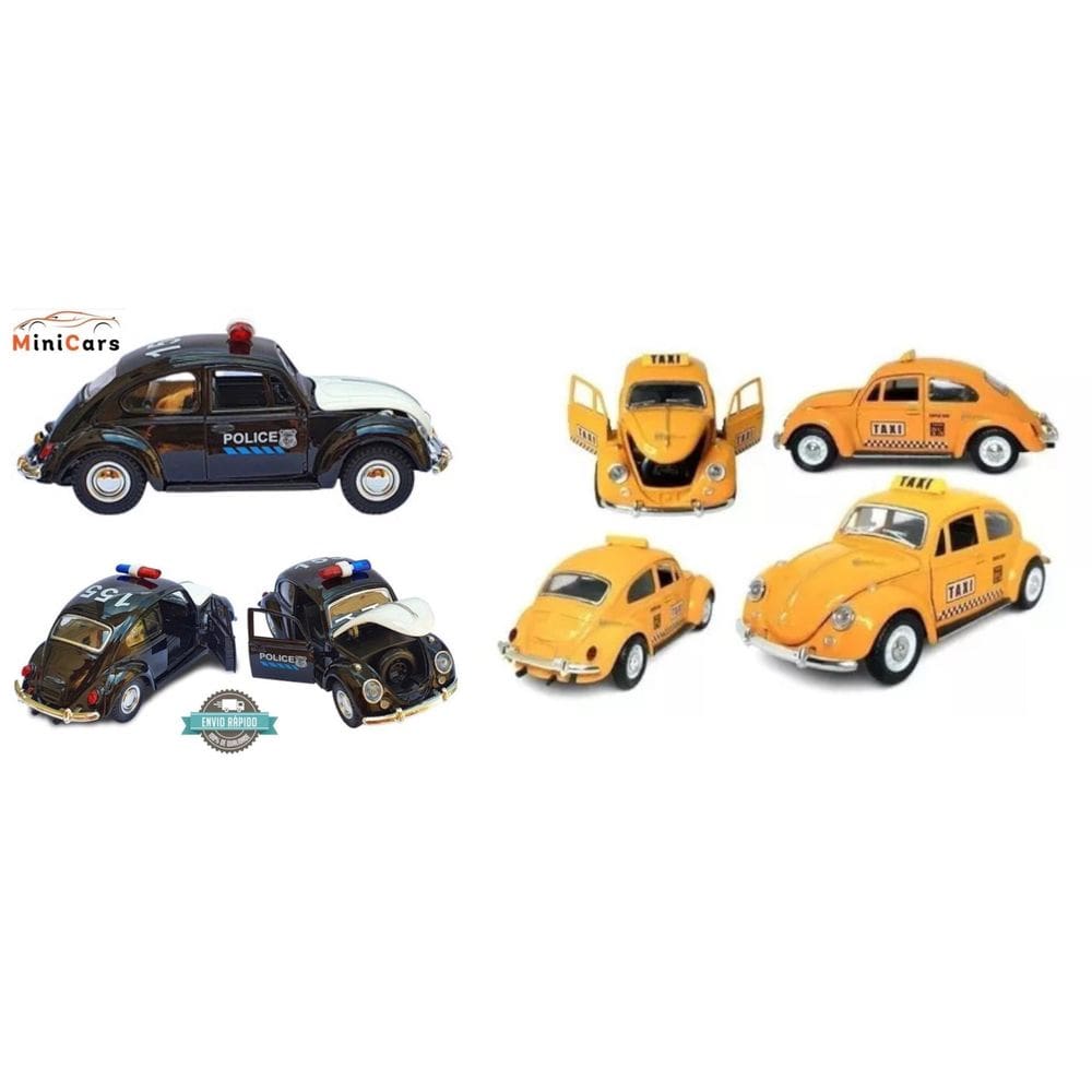 Kit 2 Super Miniatura 1:32 Fusca Taxi Colecionador De Carro