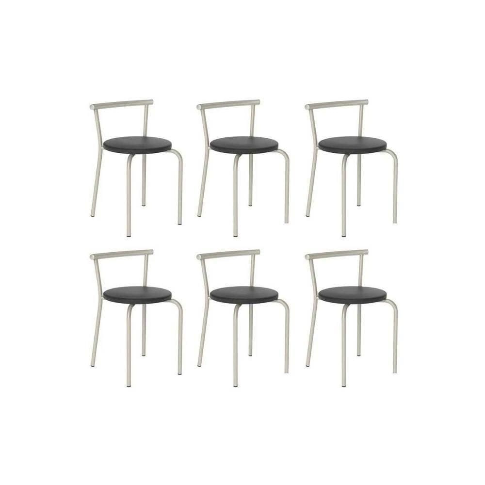 Banqueta De Cozinha 105 Kit 6 Uni Prata/courano Preto - Carraro