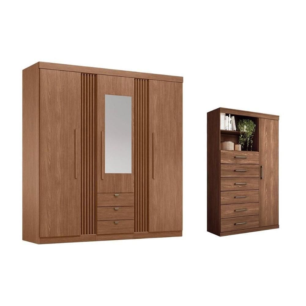 Guarda Roupa 2 Peças (1guardaroupa+1cômoda) Qc247 Jatobá - Santos Andirá