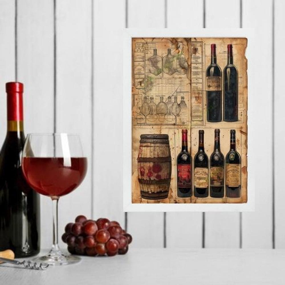 Quadro Decorativo Vintage Garrafas De Vinho 45X34Cm - Vidro