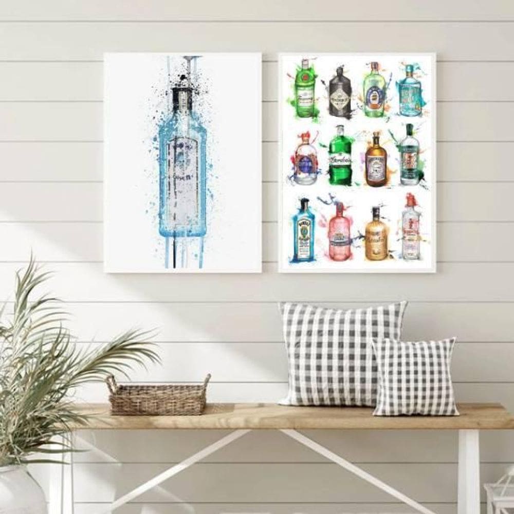 Kit 2 Quadros Decorativos Garrafas De Gin 24X18Cm