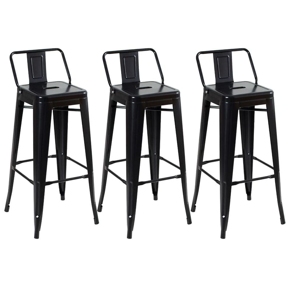 Kit 3 Banquetas Altas Industriais Pretas em Aço 76cm com Encosto – Estilo Tolix