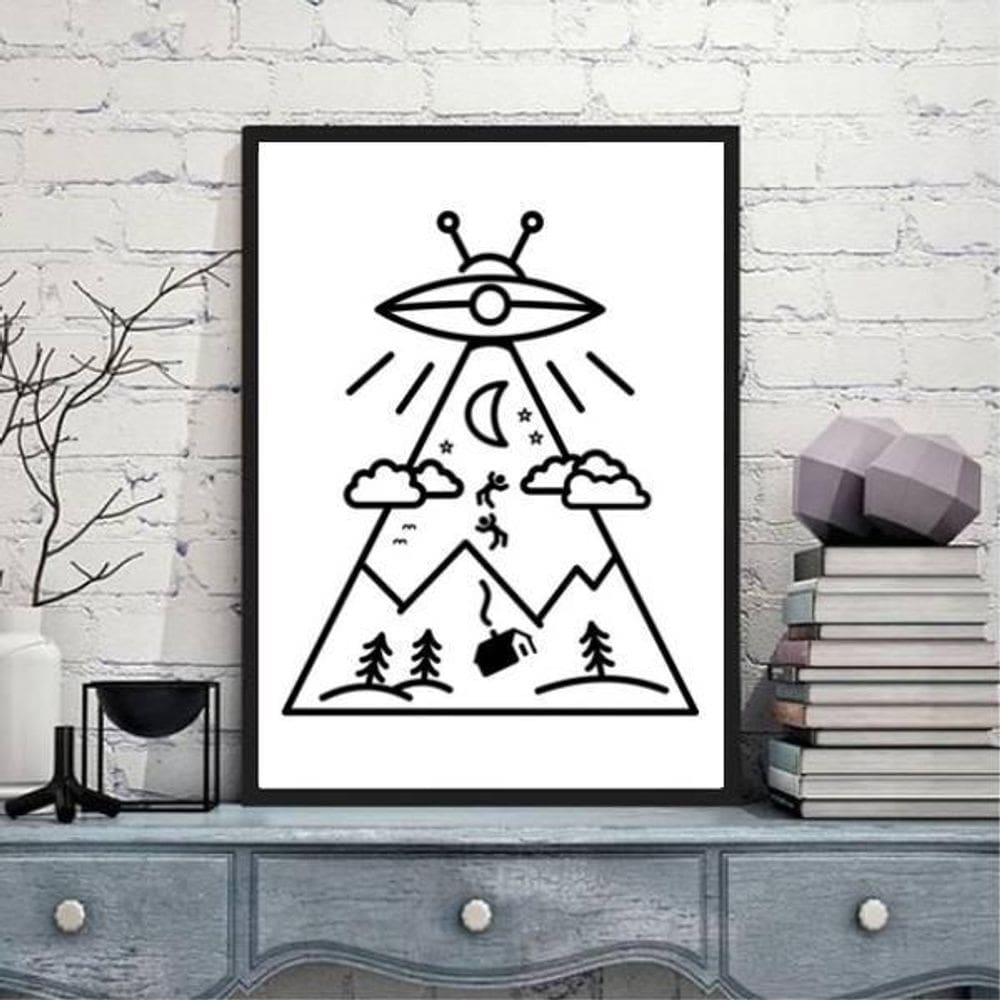 Quadro Decorativo Abdução Disco Voador 45X34Cm