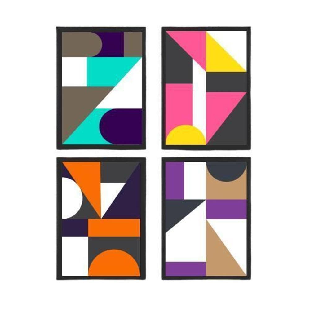 Kit 4 Quadros Geométricos Pantone 33X24 Com Vidro - Preta