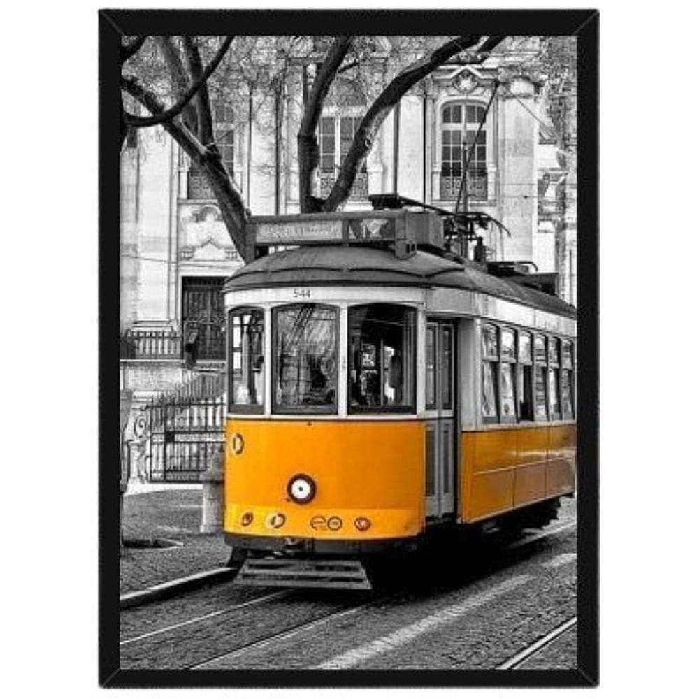Quadro Decorativo Fotografia Bonde Amarelo Com Vidro 24X18Cm