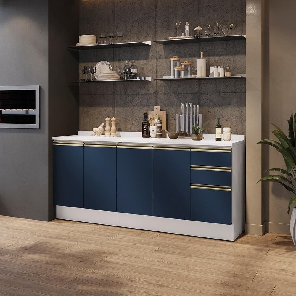 Balcões de Cozinha 100% MDF 200cm Branco/Azul Profundo Celeste Kappesberg