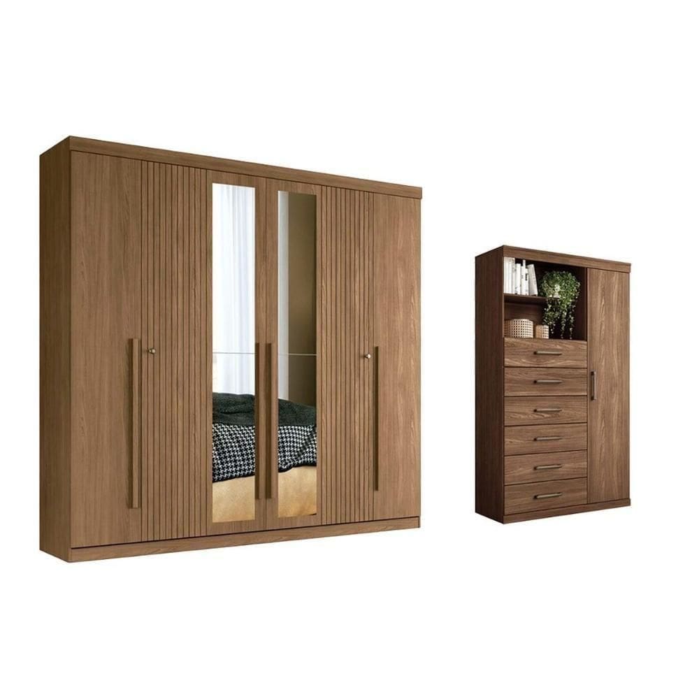 Guarda Roupa 2 Peças (1guardaroupa+1cômoda) Qc361 Jatobá - Santos Andirá