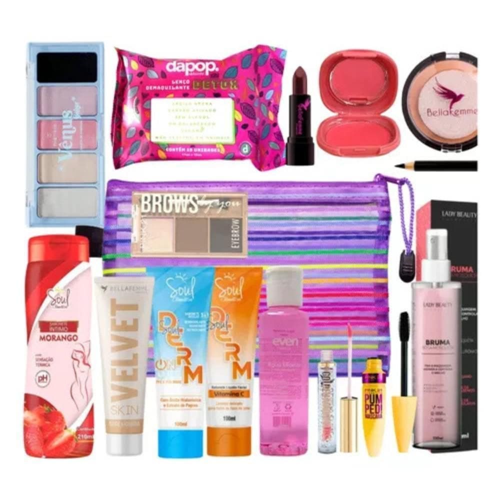 Kit Maquiagem Pincel Sombra Base Pó Bella Femme Pele Clara