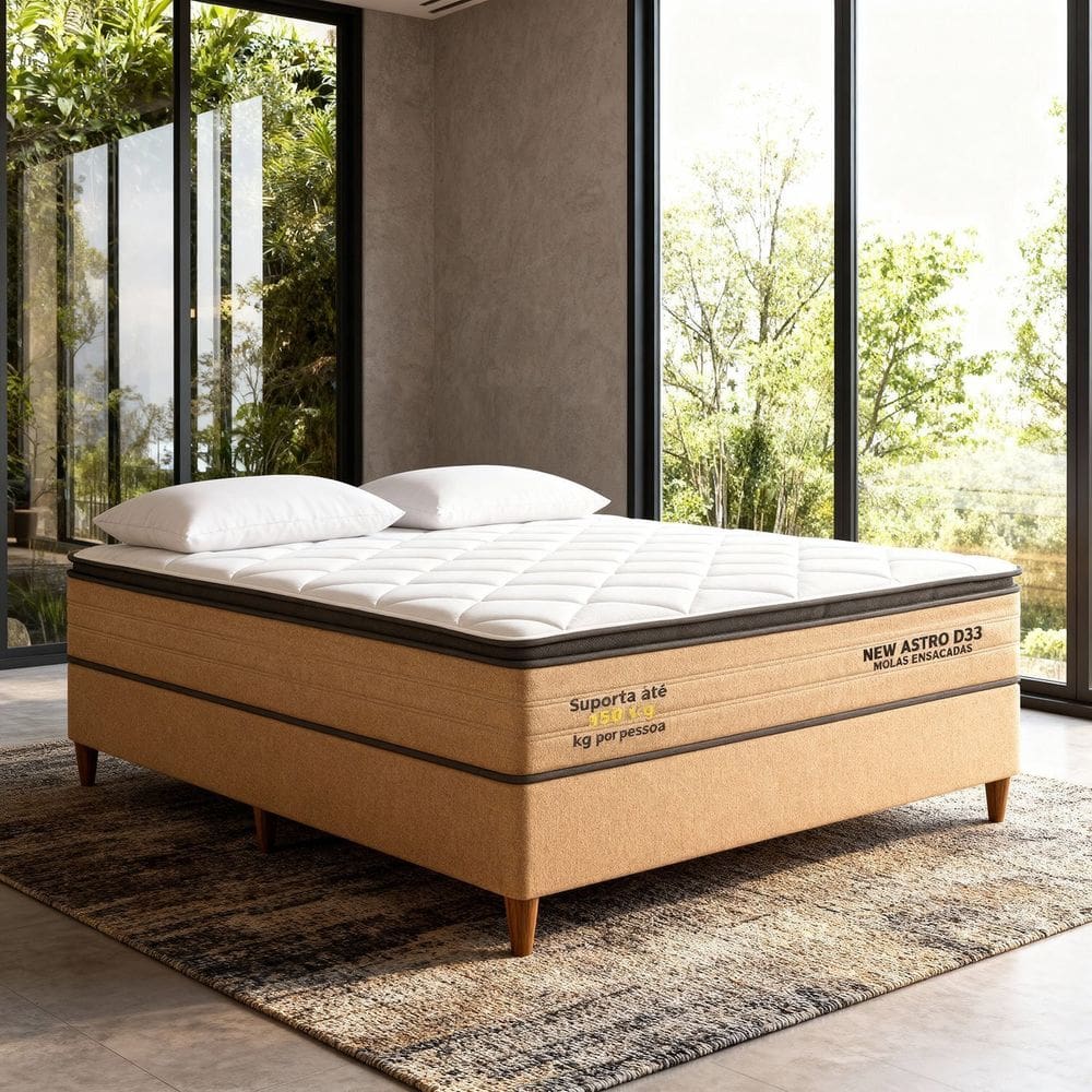 Conjunto Colchão Casal New Astro Pkt 10 Eps com Box Spring Luxo Laranja / Branco