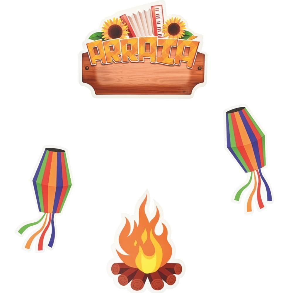 Kit Decoração De Festa Junina Painel Fogueira 4 Peça 40Cm