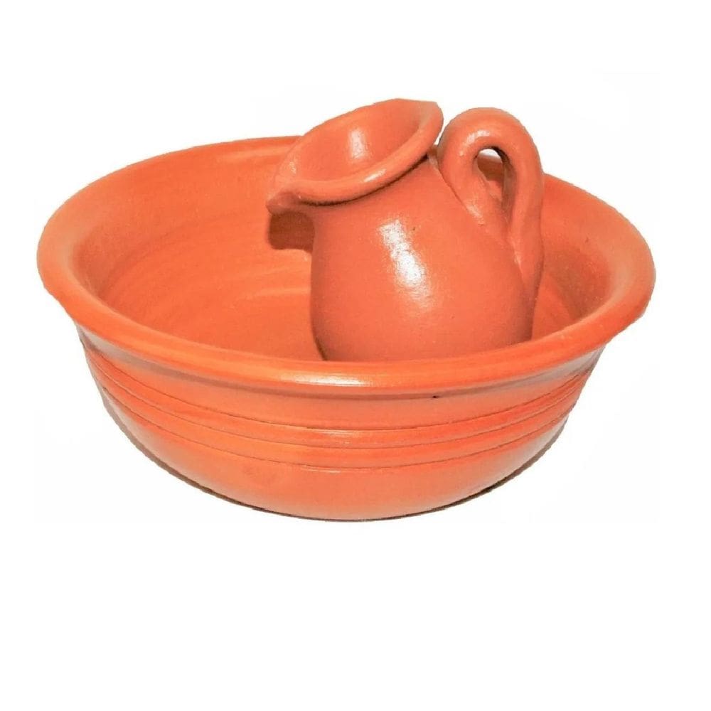 Kit Bacia E Jarro Vaso De Barro Decoração Casa/Igreja