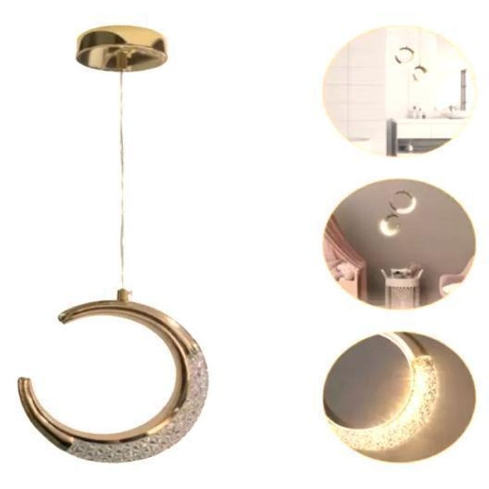 Pendente Luminaria Lua Minguante Cristal Led Inteligente 7W